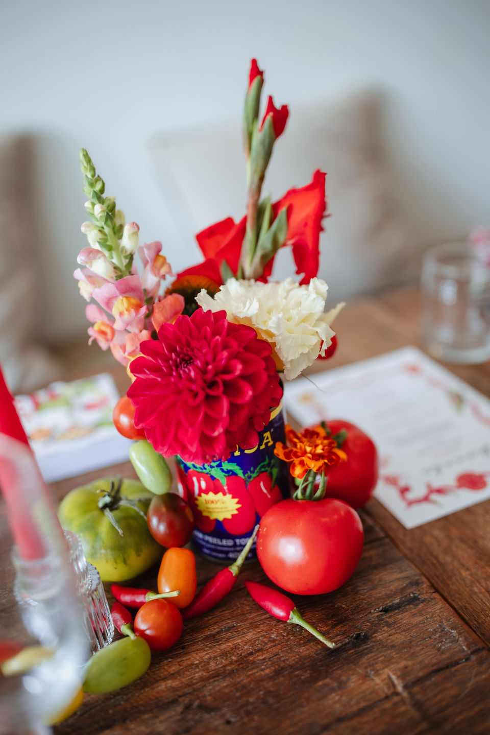 Birthday event with italian summer theme featuring floral , fruit , vegetable and candle styling as a unique florist installation in Camp Hill, Brisbane