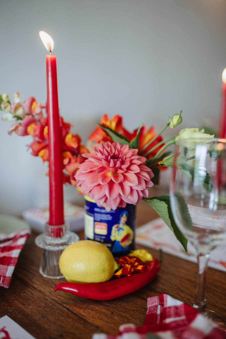Birthday event with italian summer theme featuring floral , fruit , vegetable and candle styling as a unique florist installation in Camp Hill, Brisbane