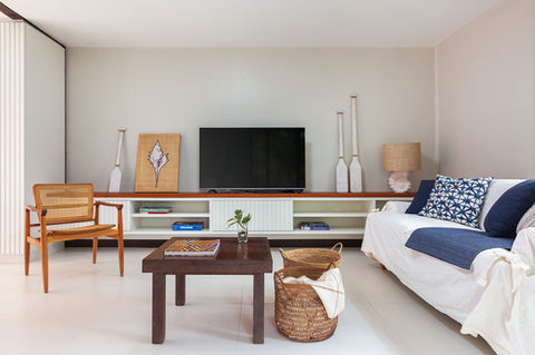 Sala de estar clean, decoração praiana