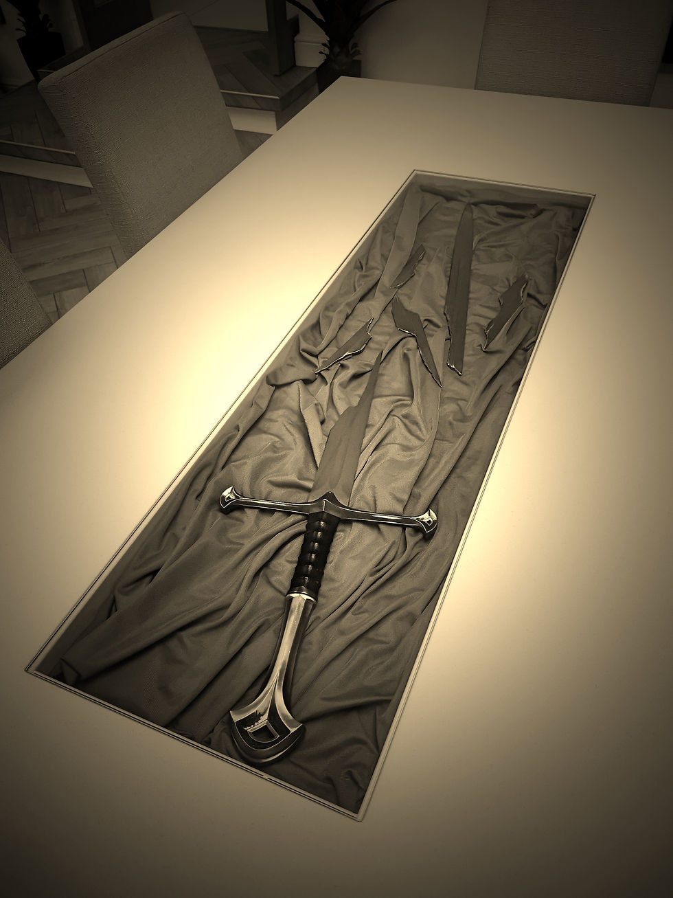 Shards of Narsil sword dining table display finished result