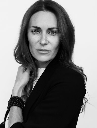 Laetitia Cash black & white headshot with beads portrait by Andrea Carter-Bowman photography