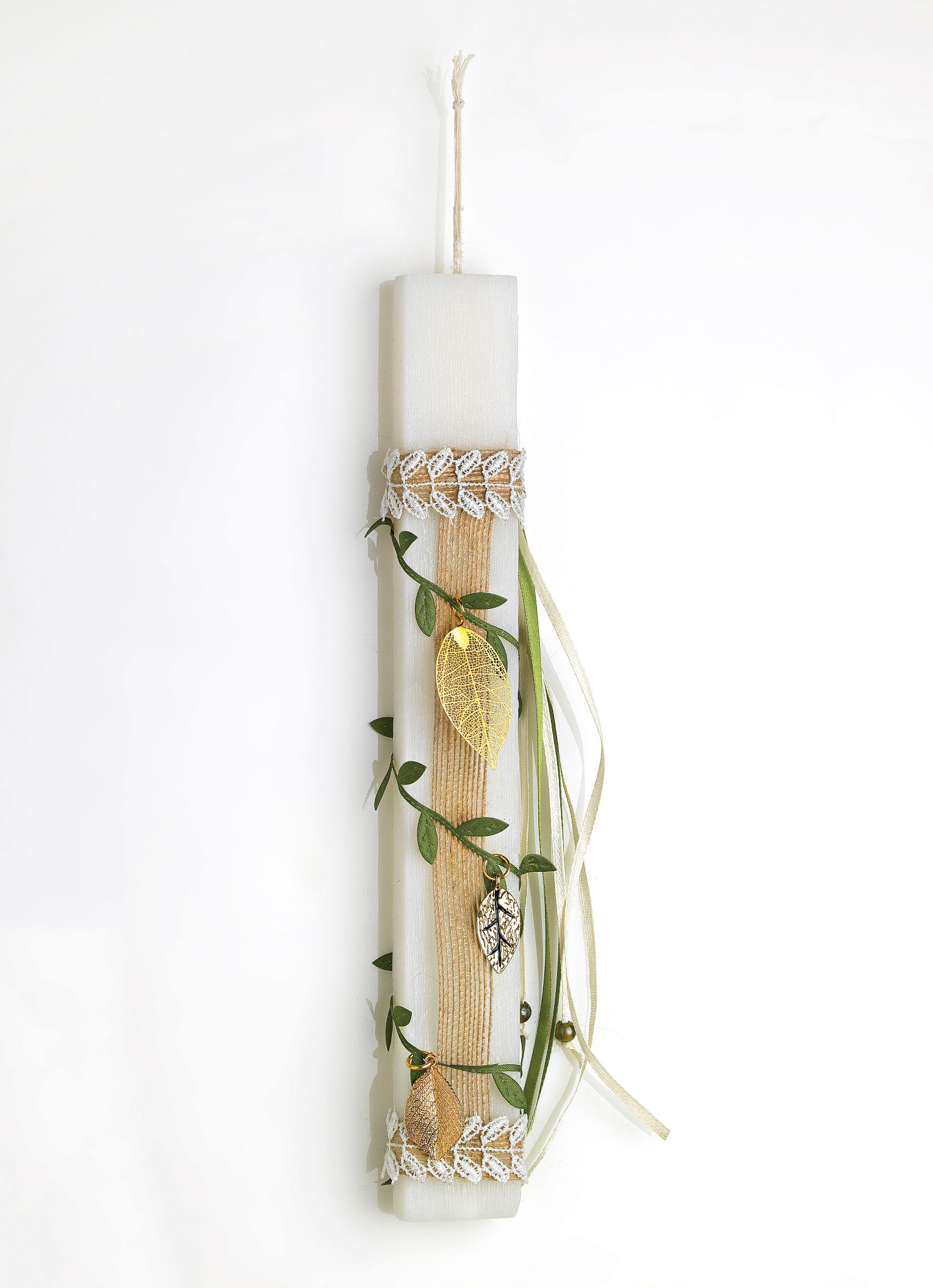 Easter candle with metal leaf charms