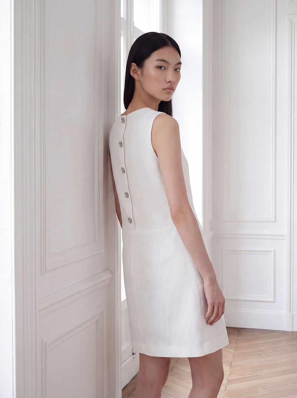 Thumbnail: Elegantes Kleid für Hochzeiten, besondere Anlässe, eleganten Auftritt. Gerader Schnitt, weiß, leicht, edel.