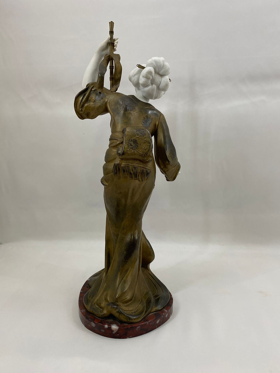 Thumbnail: French Art Nouveau Gilt-Metal and Alabaster Geisha Figural Table Lamp Base