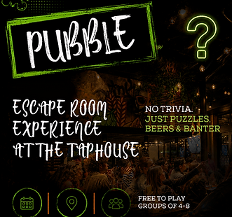 Pub Quiz: Friends solving puzzles and working together during a Pubble escape room experience at John Barleycorn's Taphouse in Newmarket, Auckland. Interactive pub challenge combining teamwork, problem-solving, food, drinks, and social fun