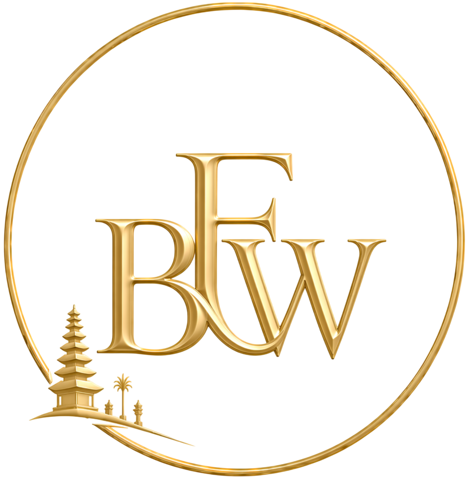 Forever Bali Weddings logo with golden BFW and temple