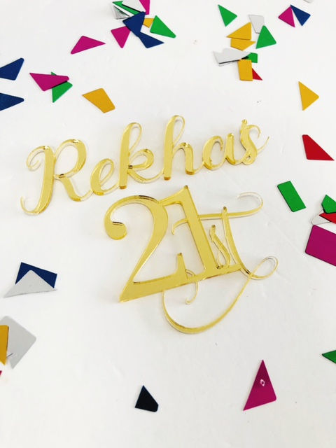 Thumbnail: Personalised Name & Age Gold Mirror Acrylic Birthday Cake Charms