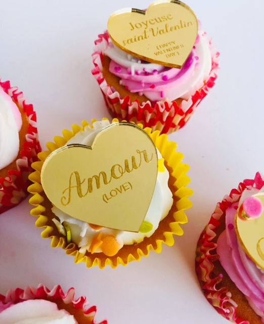 Thumbnail: Pack of 5 Valentines cake charms, cake decoration,  engraved cake charms, french