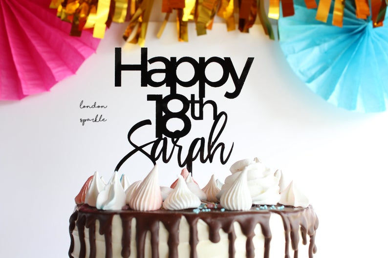 Thumbnail: Custom Name & Age Black Acrylic Birthday Cake Topper