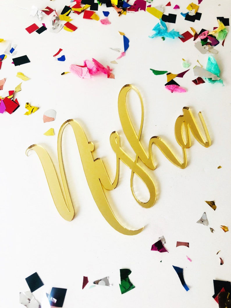 Thumbnail: Personalised Gold Mirror Acrylic Name Cake Charm