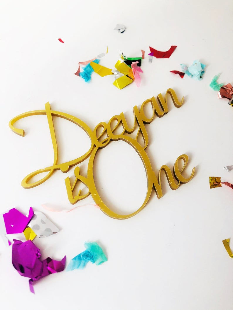 Thumbnail: Personalised Name & Age Gold Acrylic Birthday Cake Charms