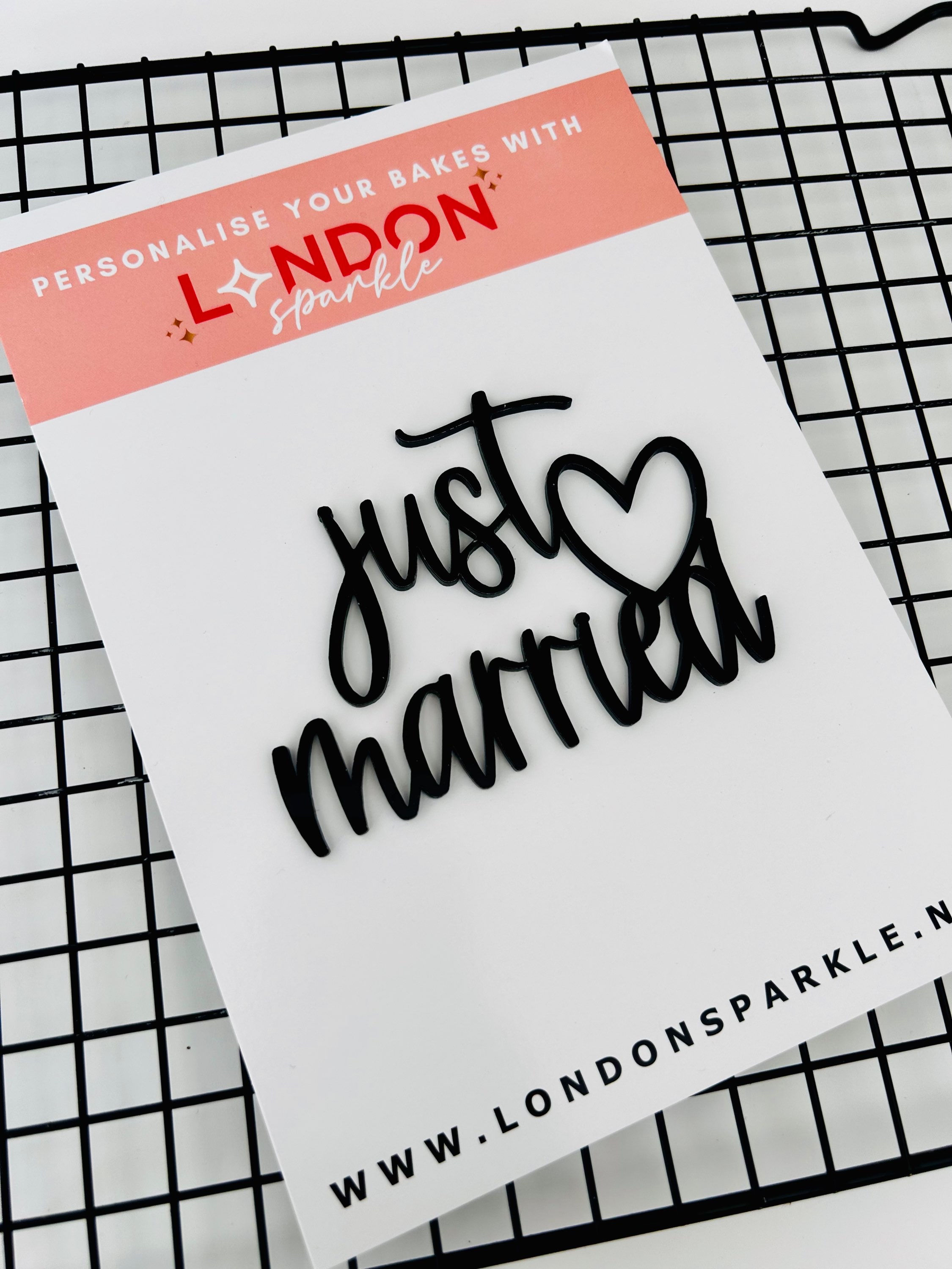 Acrylic cake charm | just married acrylic charm | personalised charm | wedding c