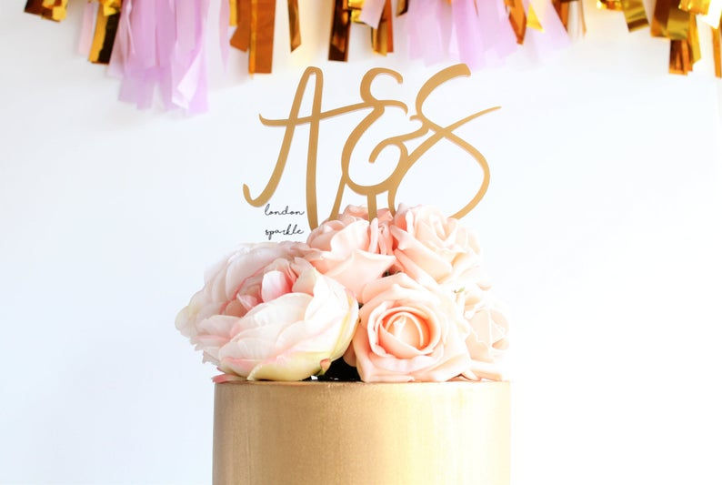 Thumbnail: Custom Initial Wedding Gold Acrylic Cake Topper
