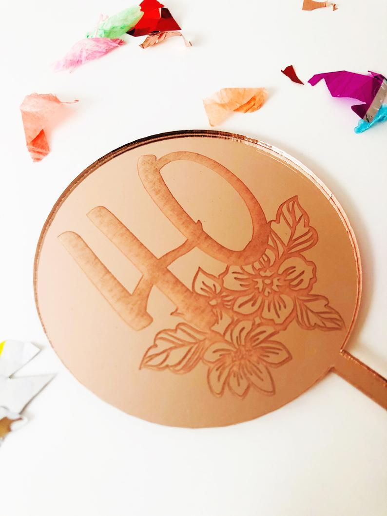 Thumbnail: Custom Age Rose Gold Mirror Acrylic Cake Topper