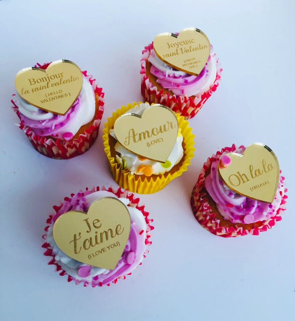 Thumbnail: Pack of 5 Valentines cake charms, cake decoration,  engraved cake charms, french