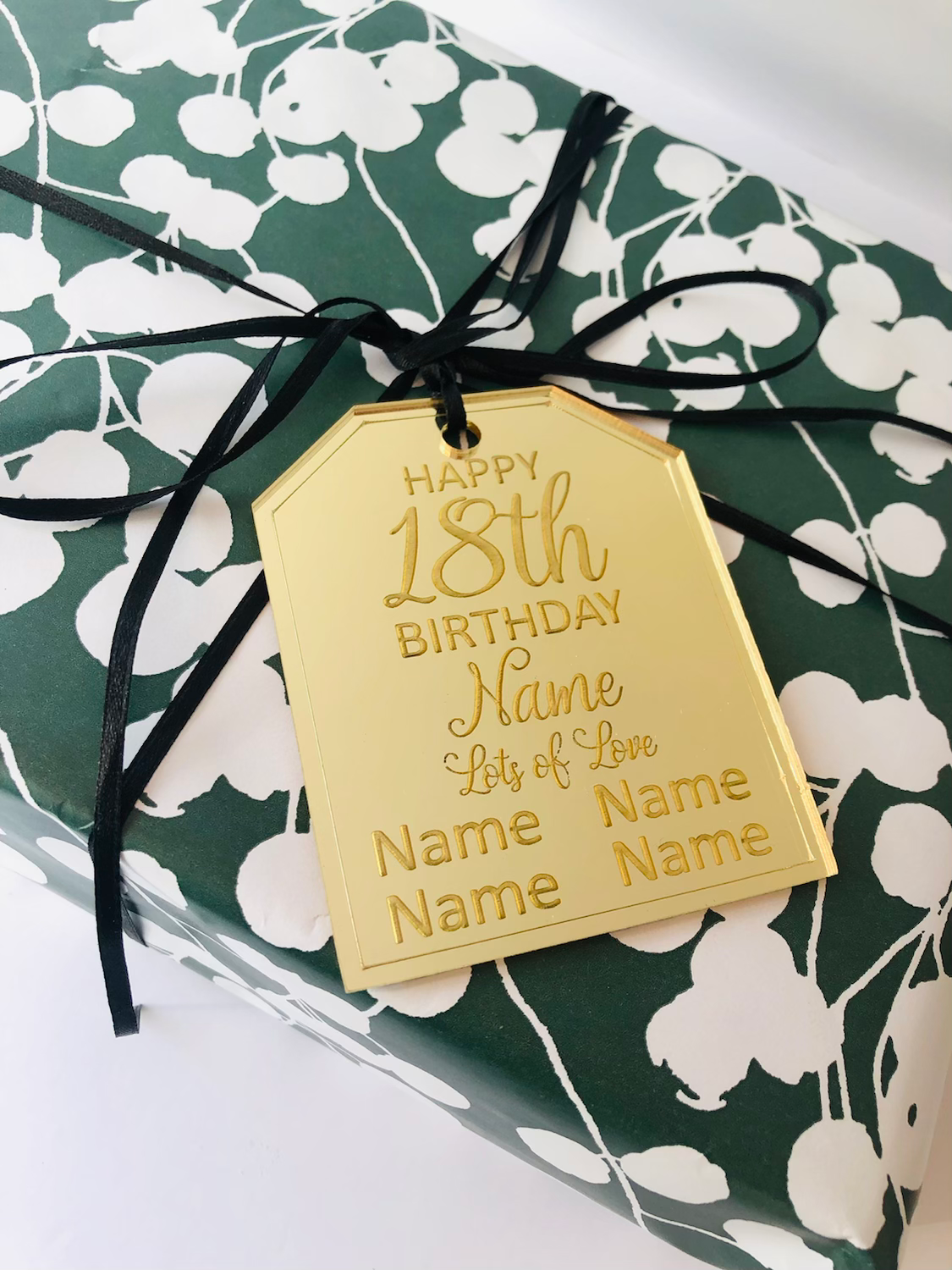 Large Personalised Name & Age Happy Birthday Gold Mirror Acrylic Gift Tag