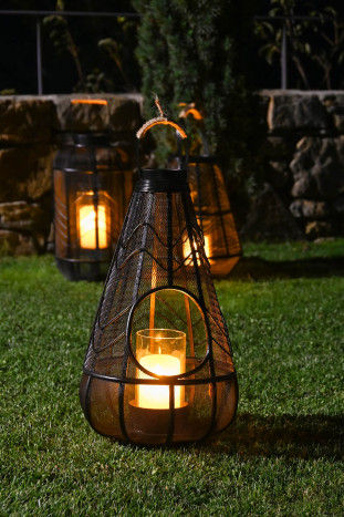 Thumbnail: CANDLE HOLDER METAL RATTAN 28X28X50 BLACK
