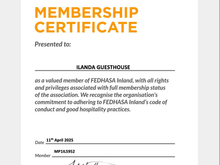 FEDHASA Membership Certificate 2025 for ilanda Guest House