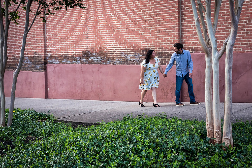 Cute couple walking in downtown Murfreesboro