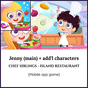 Jenny (main) + add'l characters, Chef Siblings - Island Restaurant (mobile app game)