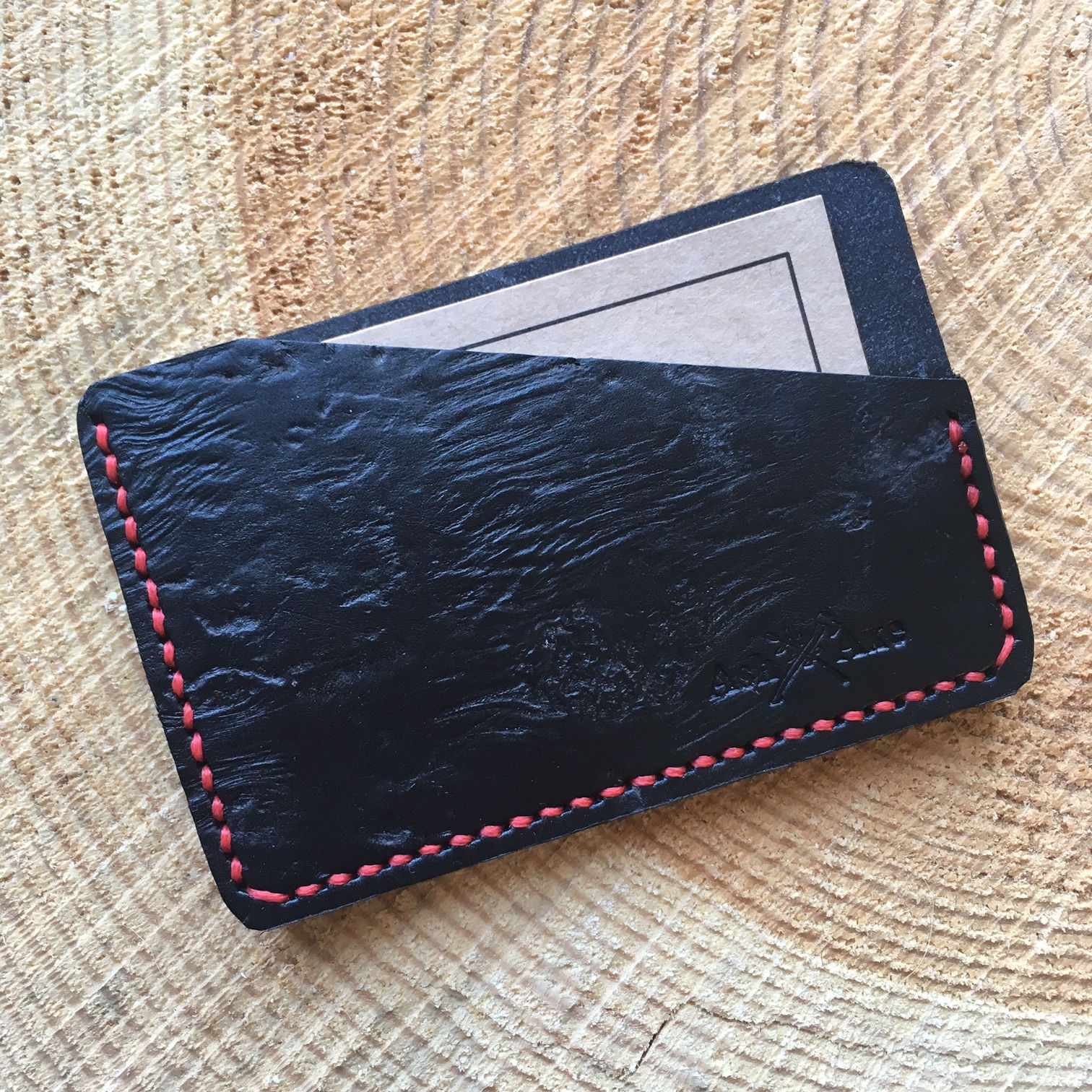 Handcrafted full grain black leather card holder