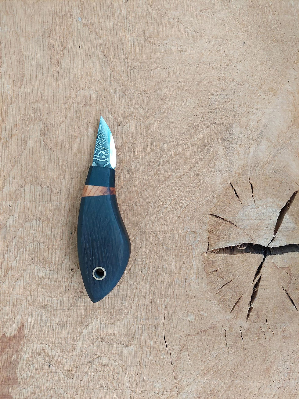 Ancient bog oak & damascus carver