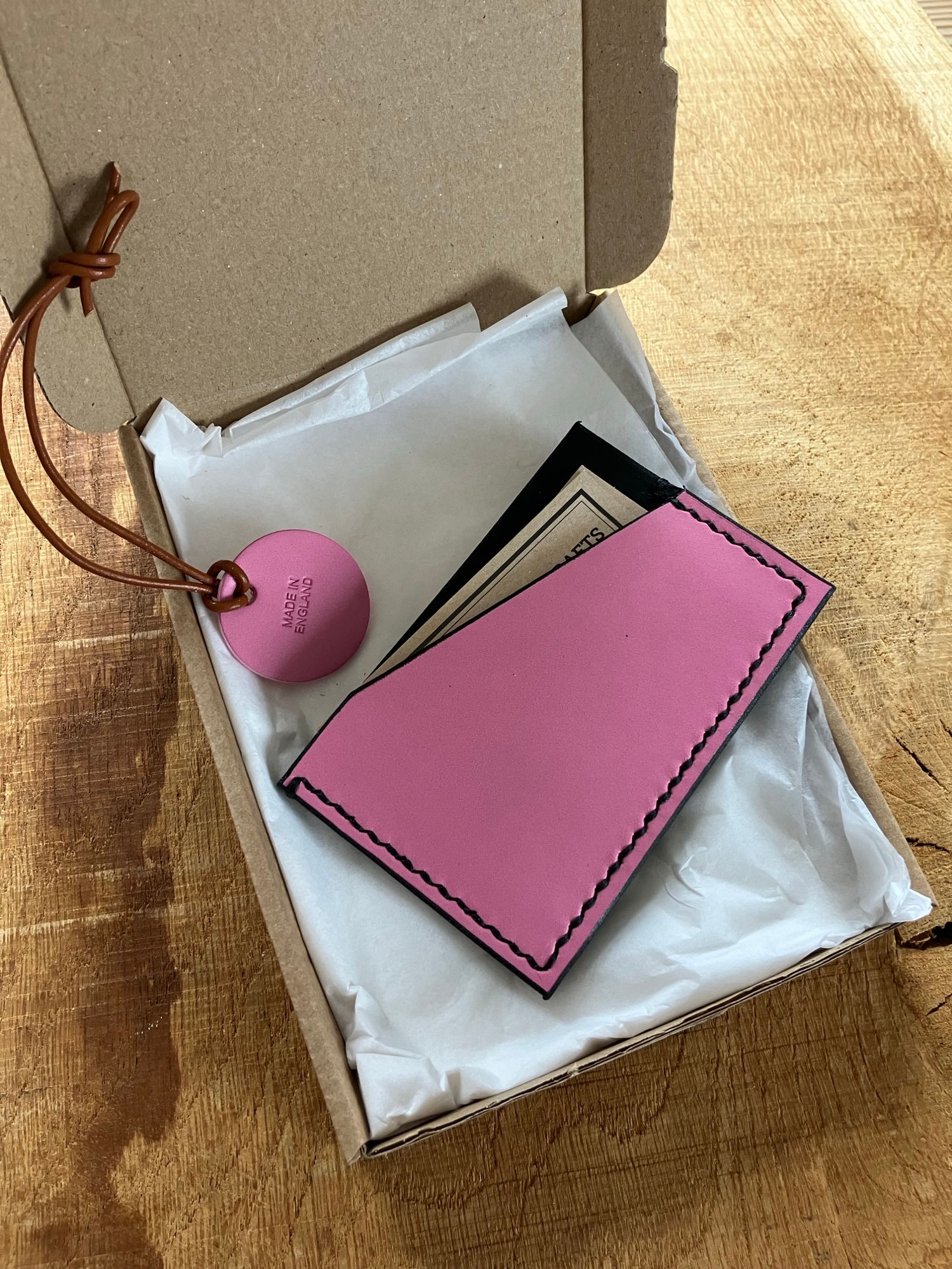 Pink leather cardholder