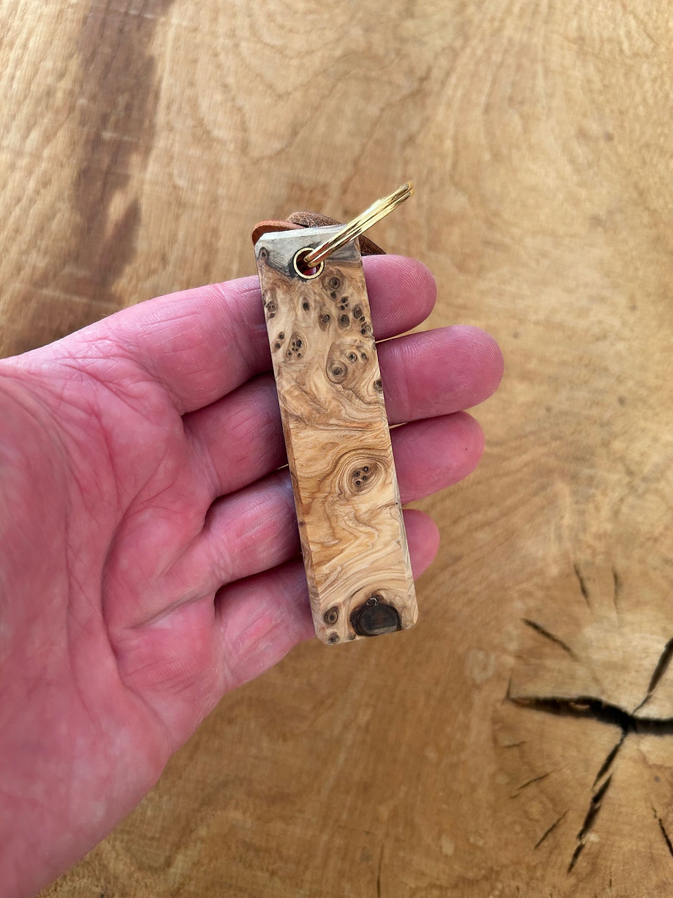 Thumbnail: Yew burr and bog oak keyring