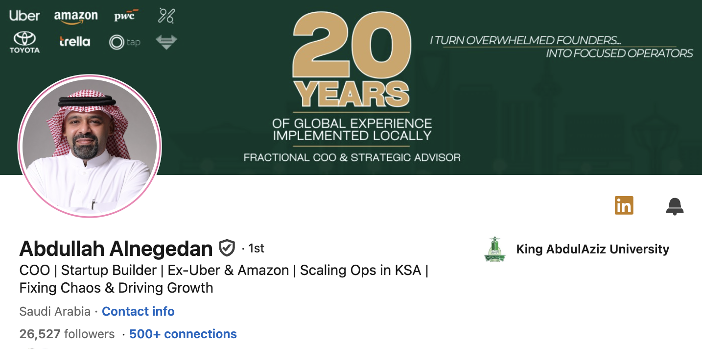 A screenshot of Abdullah ALnegedan's LinkedIn Account