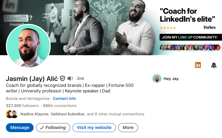 Screenshot of Jasmin Alic's LinkedIn Account
