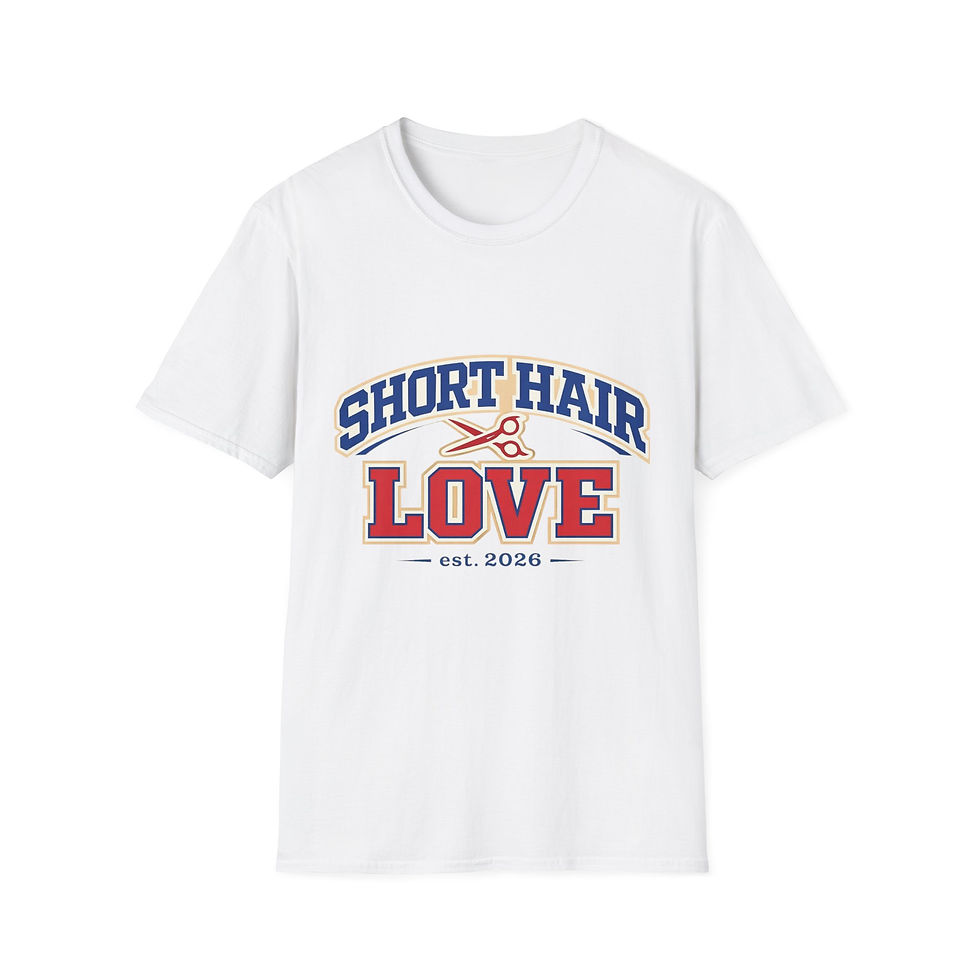 Thumbnail: Short Hair Love T-Shirt — Retro Scissors Graphic Tee for Short-Haired Fans