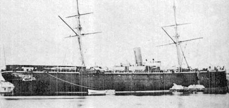 Der HAPAG-Dampfer „Hammonia“, auf dem die mennonitischen Delegierten 1873 von New York nach Europa zurückkehrten. Während der Überfahrt geriet das Schiff in einen schweren Sturm. Historische Darstellung aus dem 19. Jahrhundert.