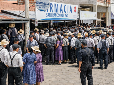 Gedränge vor der Apotheke: Mennoniten warten auf Auslosung