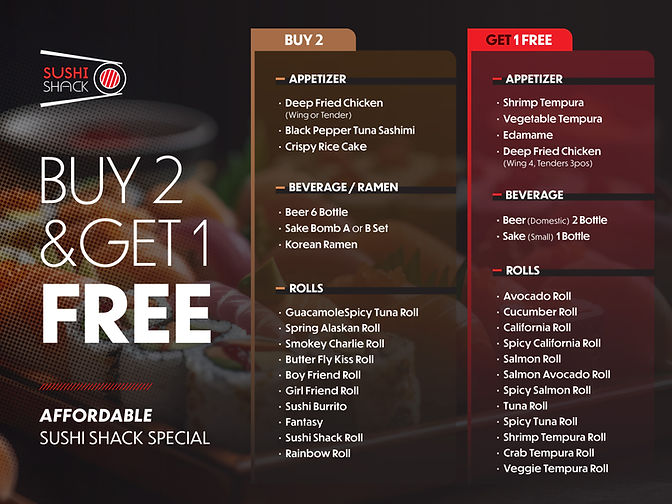 Sushi Shack All You Can Eat of Plano, TX 75075 - Japanese food, Japanese restaurant, Japanese restaurants near me, Japanese food near me, Place to eat, Sushibar, all you can eat, AYCE, Sushi, Nigiri, Sashimi, Bento, Chicken Teriyaki, Shrimp Tempura, Tonkatsu, Take out, Delivery