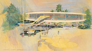 Concept art showing the updated Carousel of Progress attraction and its futuristic design at Walt Disney World.