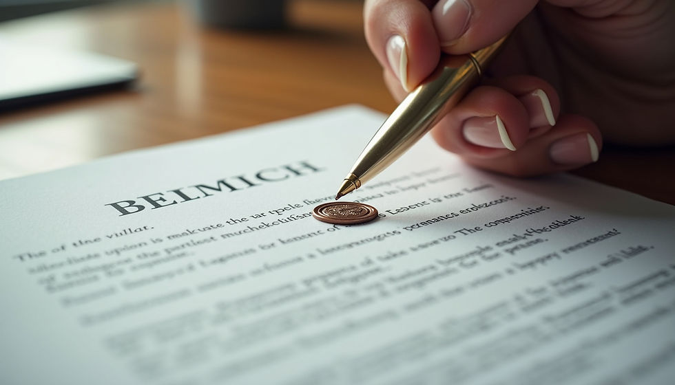 Close-up view of a legal document with a formal seal