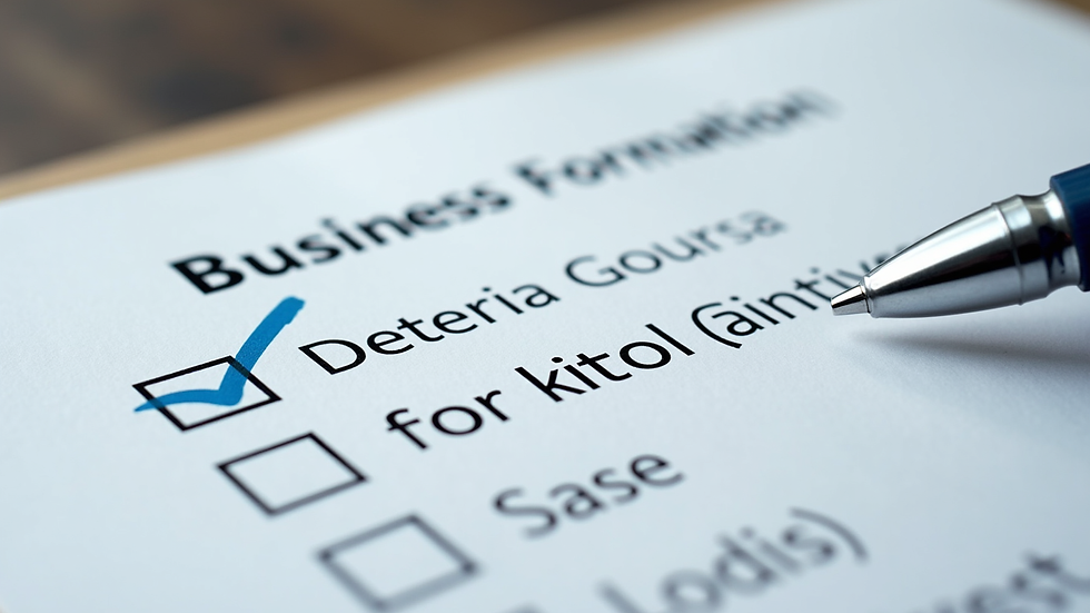 Close-up view of a checklist with business formation criteria