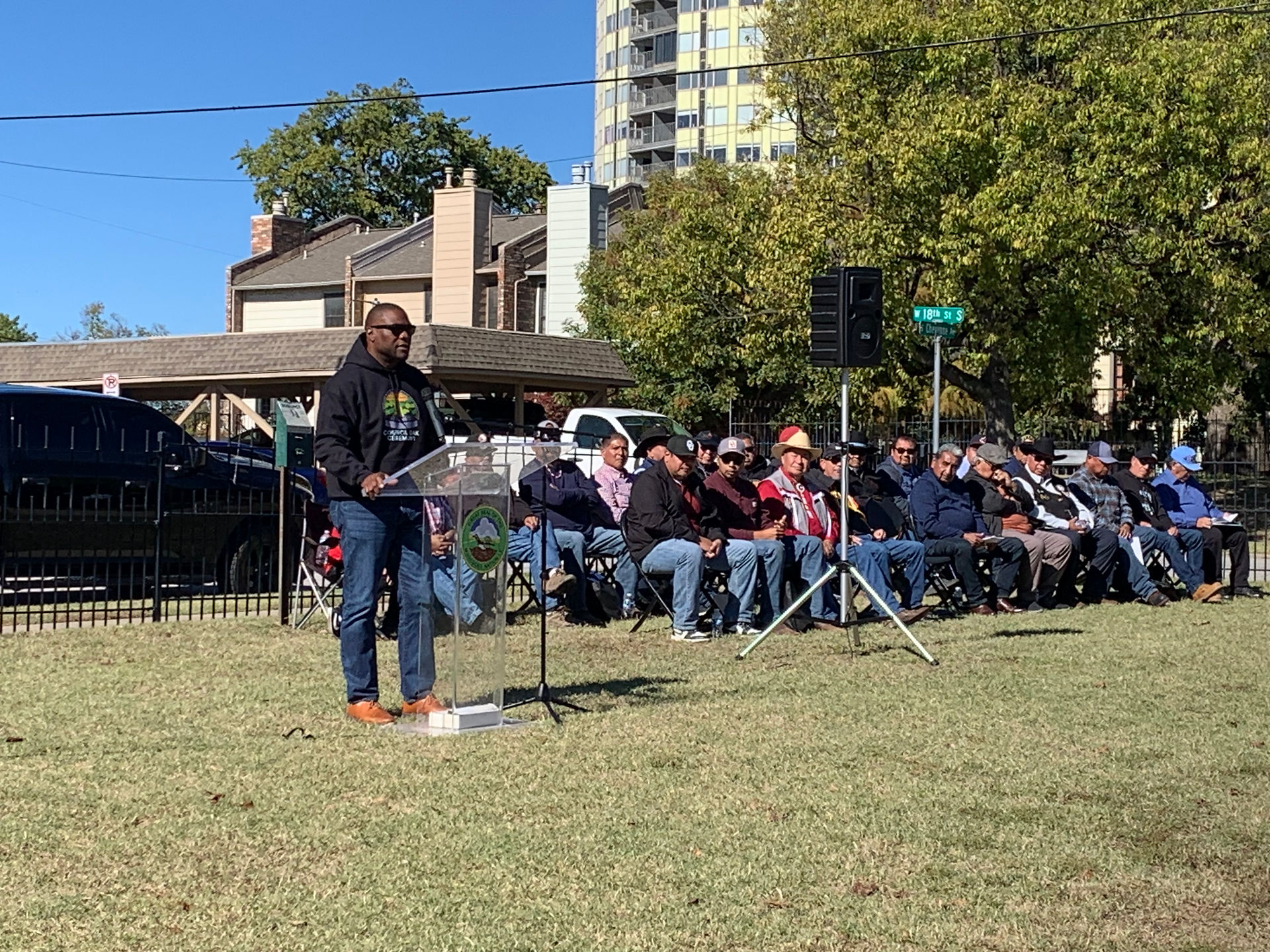Mayor-Elect Monroe Nichols speaking at the Council Oak Tree Ceremony.