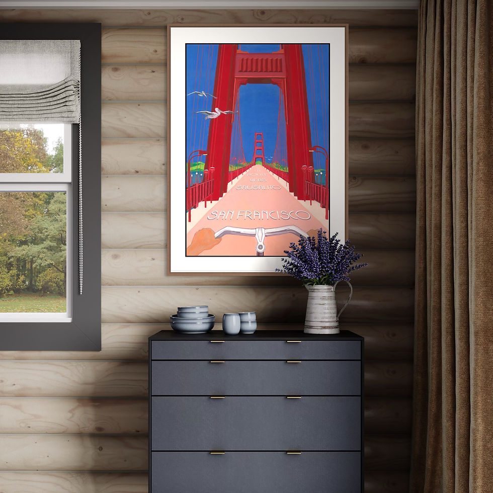 Affiche San Francisco et son pont mythique accrochée au dessus d'une commode