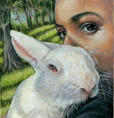 Artwork of Girl with rabbit in colored pencil