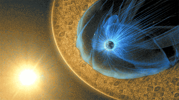 Sun hitting earth magnetic sphere
