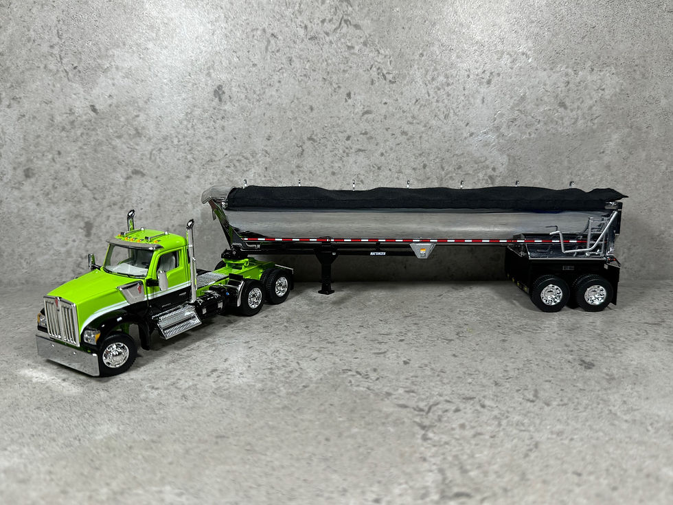 Thumbnail: 1/64 Kenworth W990 w/ MAC Round End Dump Lime Green/Black/Chrome