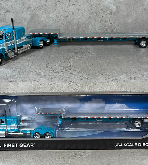 1/64 Peterbilt 379 w/ Transcraft Stepdeck Trailer Teal | FarmToys4You