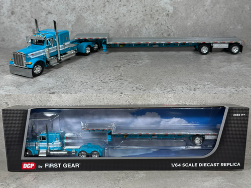 1/64 Peterbilt 379 w/ Transcraft Stepdeck Trailer Teal | FarmToys4You