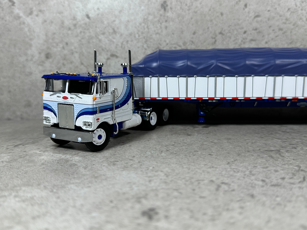 Thumbnail: 1/64 Peterbilt 352 w/ Covered Wagon Trailer White/Blue