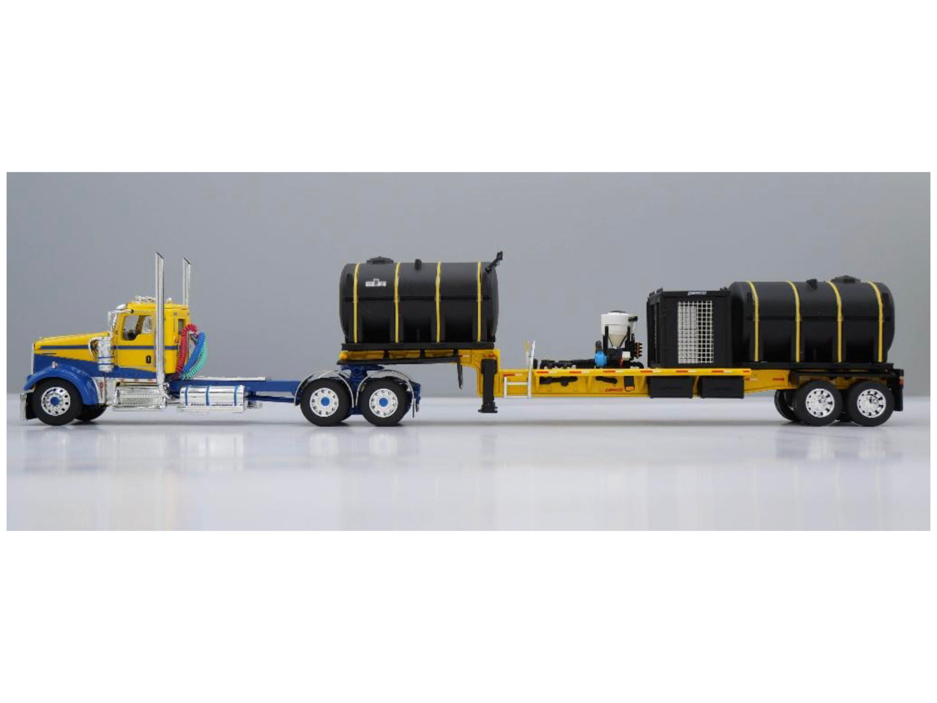PRE-ORDER: 1/64 Kenworth W900L w/ Demco Tender Trailer Yellow/Blue