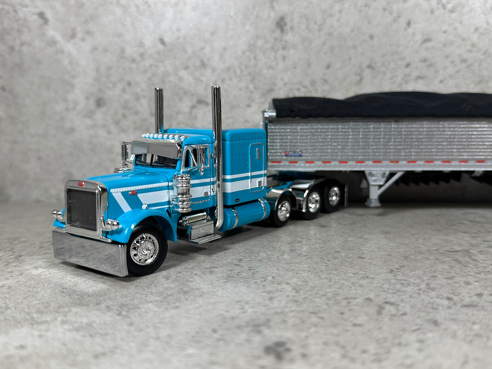 Thumbnail: 1/64 Peterbilt 379 w/ Wilson Patriot Belt Trailer-Turquoise/Silver