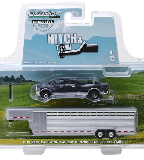1/64 Greenlight Hitch and Tow Gray/Silver Ram Dually w/ Livestock