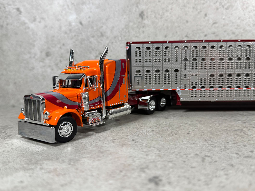 Thumbnail: 1/64 Peterbilt 379 w/ Wilson Livestock Trailer Orange/Burgundy