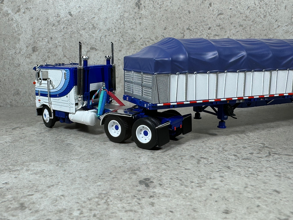 Thumbnail: 1/64 Peterbilt 352 w/ Covered Wagon Trailer White/Blue